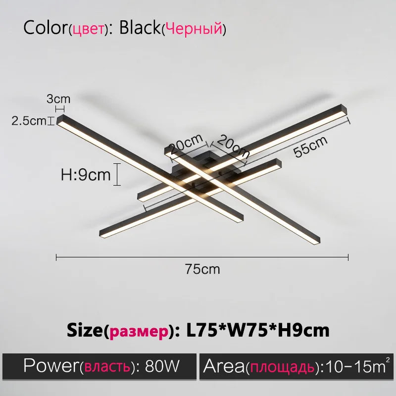 Black chandelier square bedroom lamps living room lamp led ceiling lamp Nordic minimalist creative led ceiling lamp strip lights