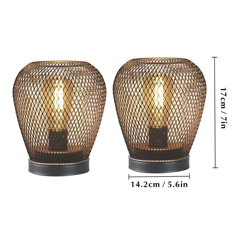 2Pcs Metal Cage Table Lamp Round Shaped LED Lantern Battery Powered Cordless Lamp for Weddings Party  Home Decor Candle Holder