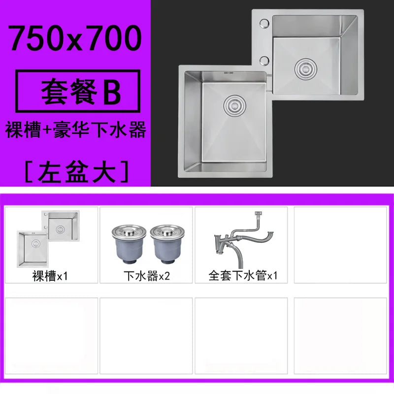 Kitchen Furniture Thickened 304 Stainless Steel Sink Basin Corner Shaped Double Stainless Steel Kitchen Sinks  Accessories Bh