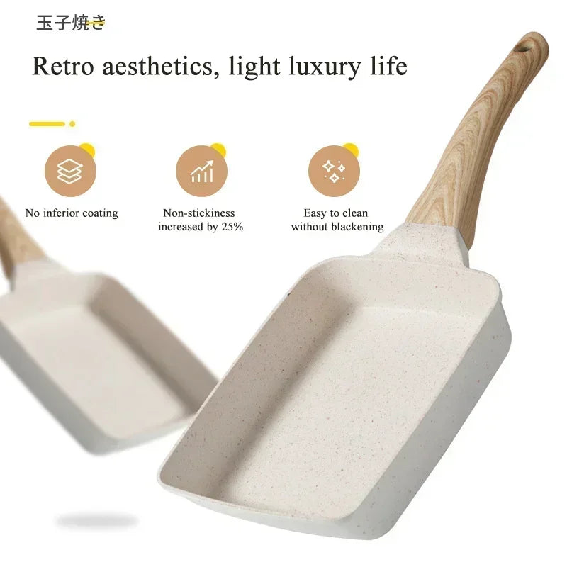 Egg Roll Pan，Tamako cooking pot，Japanese square Omelette with Detachable Anti Scalding Handle for All Stove smokeless pot