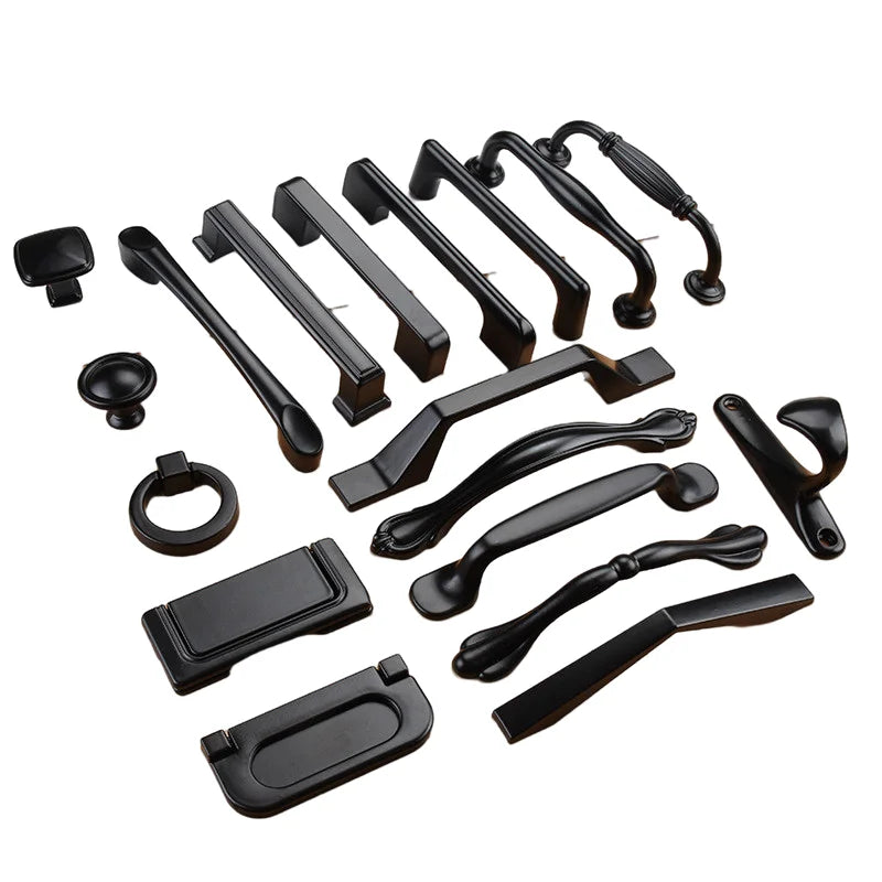 Aluminum Alloy Black Cabinet Handles American Style Solid Kitchen Cupboard Pulls Drawer Knobs Furniture Handle Hardware