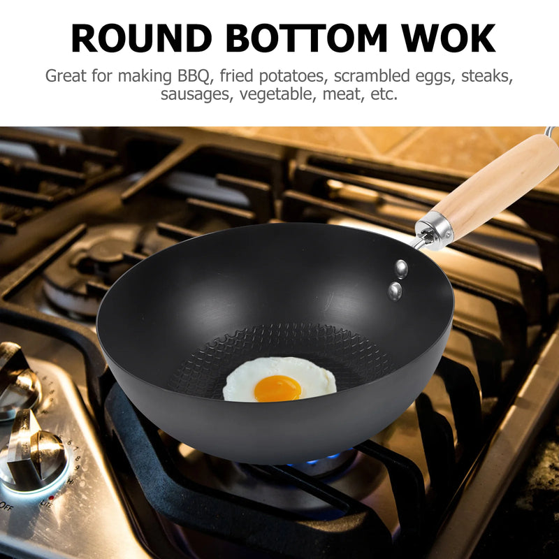 Flat Bottom Wok Pan Iron Everyday Traditional Small Cooking Gas Stove Frying Kitchen Cookware