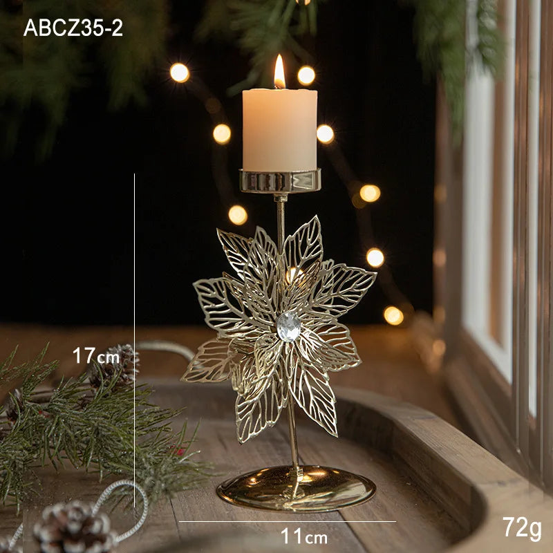 Christmas Golden Wrought Iron Candlestick Star Elk Christmas Tree Candle Holder Merry Christmas New Year Table Decoration