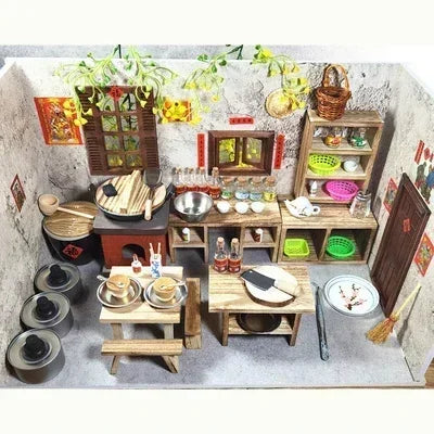Dollhouse Mini Kitchen Furniture Toys Full Set Models for Doll House Kitchen Furniture Decorative Accessories