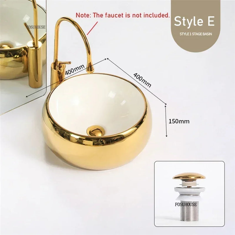 Luxury Gold Ceramic Tabletop Bathroom Sinks Home Hotel European Minimalist Household Washbasin Square Bathroom Wash Basins d