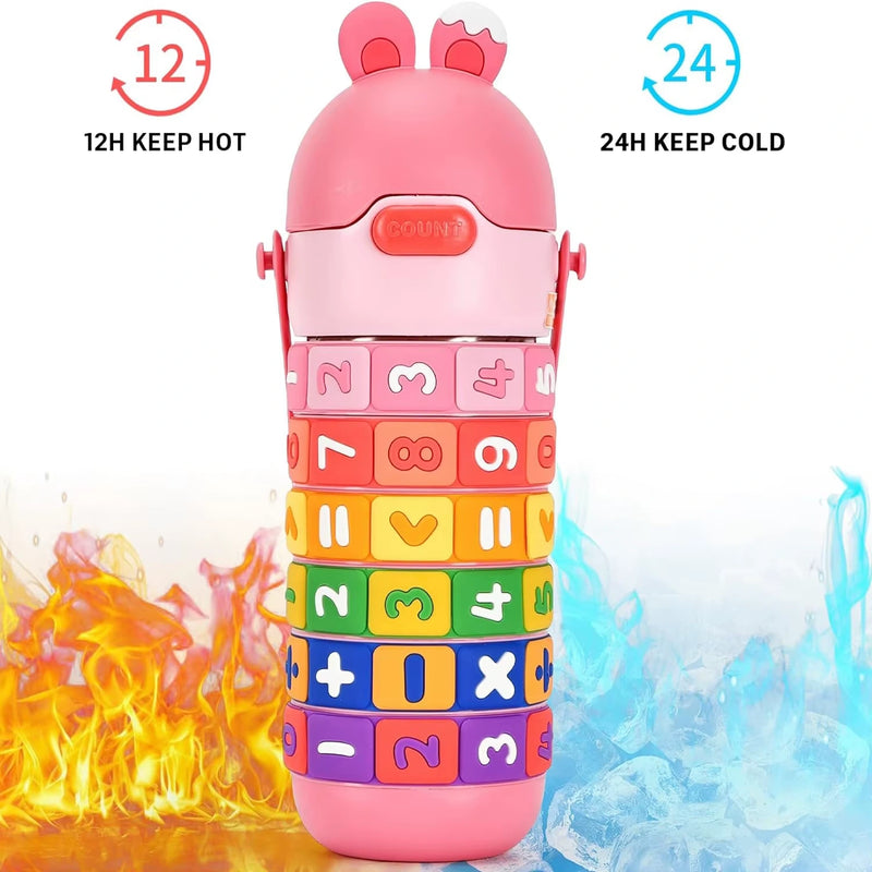 Children's Creative Cartoon Thermos Cup – Portable, Anti-Fall, with Straw – Cute and Educational Design - 430ml 14.5oz