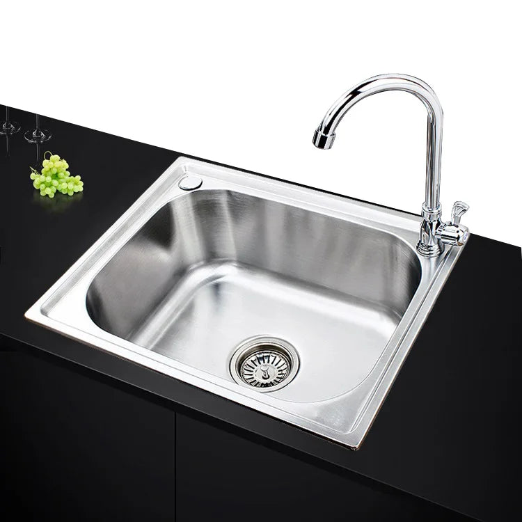 Silvery 304 Stainless Steel Kitchen Sink Multiple Size Undermount Basin Sink Single Tank Wash Vegetables Thickened Basin Set
