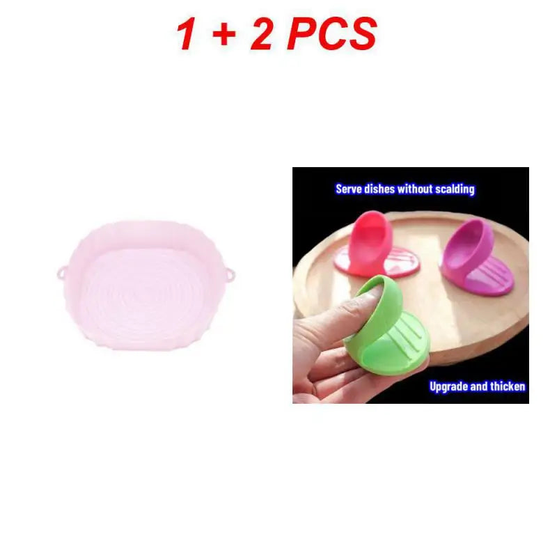 1PC Silicone Air Fryer Basket Oven Mold Baking Tray Pizza Fried Chicken Basket Round Square Reusable Pan Liner Accessories