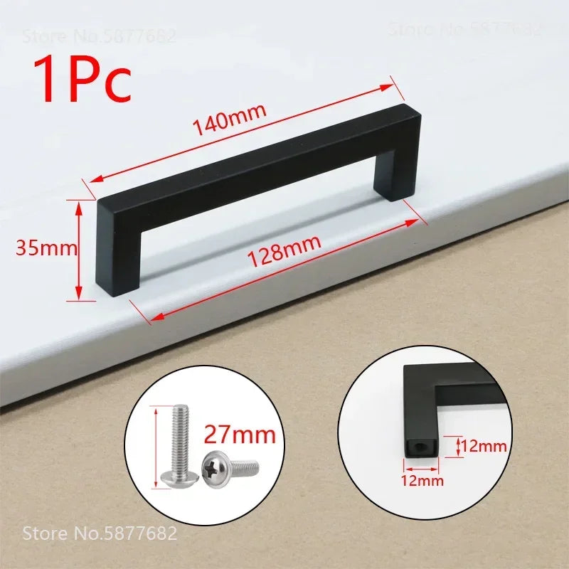 Square Furniture Hardware Black Cabinet Handle Stainless Steel Kitchen Door Knobs Cupboard Wardrobe Drawer Pulls