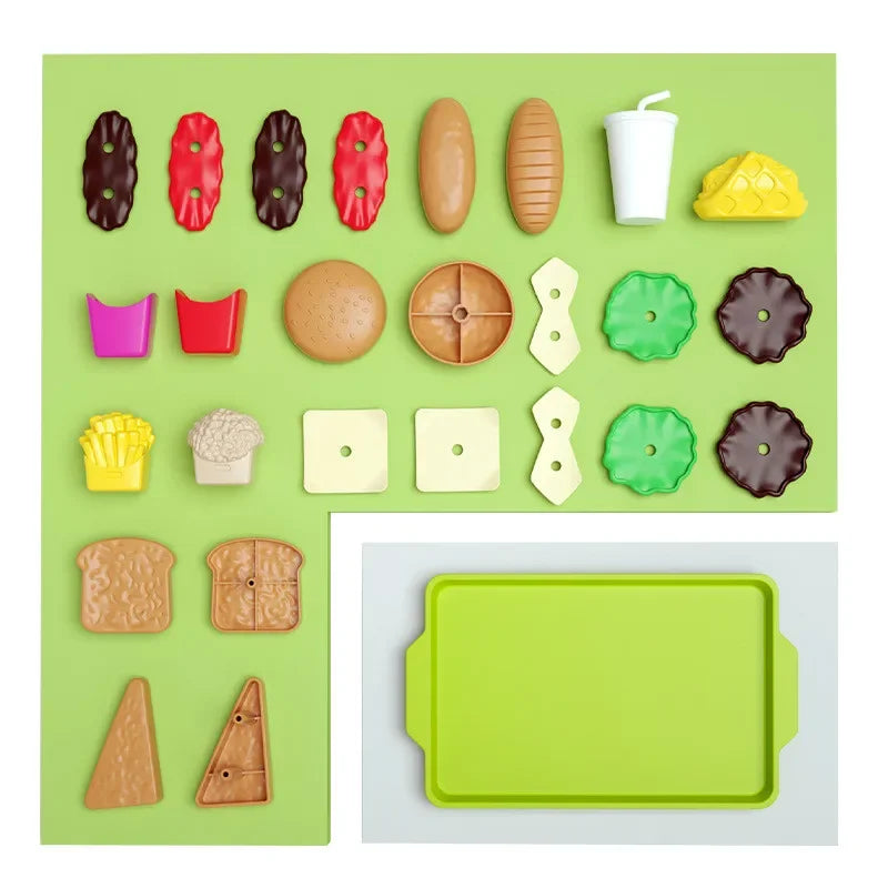 Children Hamburger Pretend Play Cooking Toys Set Mini Simulation Food Kitchen Toys For Girls Sandwich Fries Burger Assembly Game