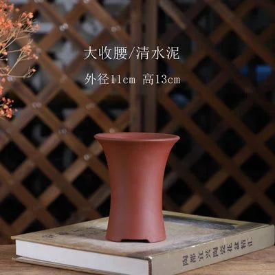 Ceramic Silver Waist Shape Bonsai Pot, Purple-sand Nature Color, Traditional Chinese Room, Garden, Home Table Decoration