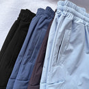 2024 new men's casual slacks Korean version of the trend with pants summer thin drop feeling wide-legged cargo pants