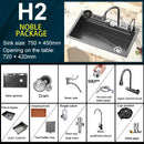 Waterfall Sink Stainless Steel Kitchen Sink Embossed Large Single Slot Ambient light Digital Display Faucet Set Soap Dispenser