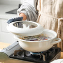 Japanese white porcelain enamel frying pan home thickened tempura double ears soup health stewpan pot induction cooker general