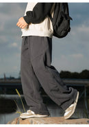 Splicing Split Design Shake Velvet Casual Pants Men's Autumn Winter Loose Leg Adjustable Drawstring Long Pants Warm  Soft