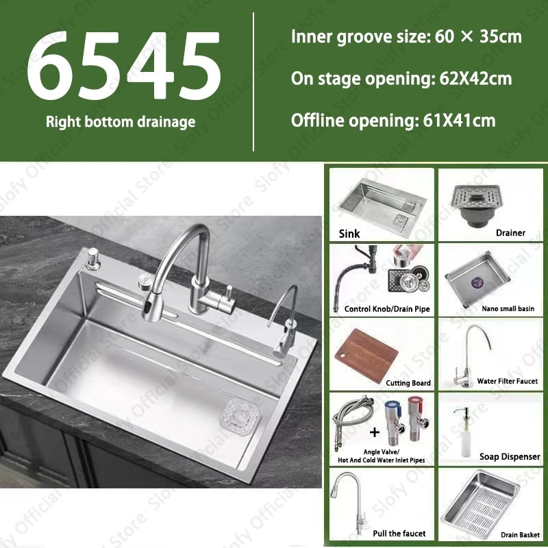 304 Stainless Steel Multifunctional Kitchen Sink Large Capacity Single Bowl Vegetable Workstation Wash/Cut/Drain in One Full Set