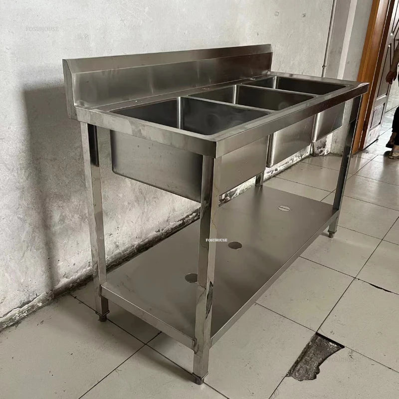 Stainless Steel Kitchen Sinks Washing Sink with Bracket Multifunctional Sinks for Restaurant Commercial Floor Dishwashing Sinks