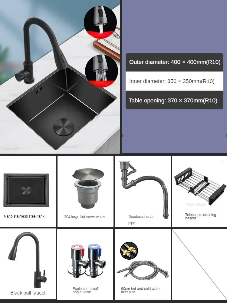Household Black Sink for Kitchen Italian Metal Dry Handmade Kitchen Sinks Simple Small Light Luxury Kitchen Sinks for Bar