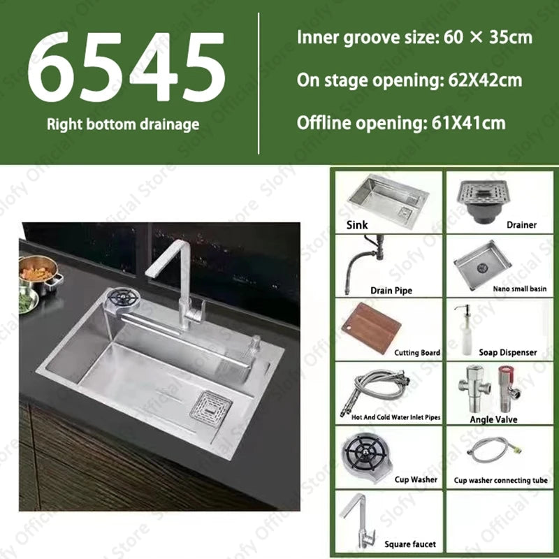 304 Stainless Steel Multifunctional Kitchen Sink Large Capacity Single Bowl Vegetable Workstation Wash/Cut/Drain in One Full Set