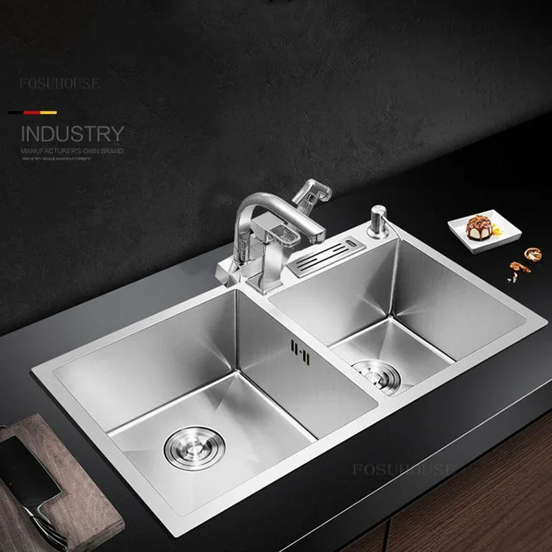 Thickened Kitchen Sinks Modern Stainless Steel Furniture Household Sink 304 Hand Double Trough Sinks Under Kitchen Sink