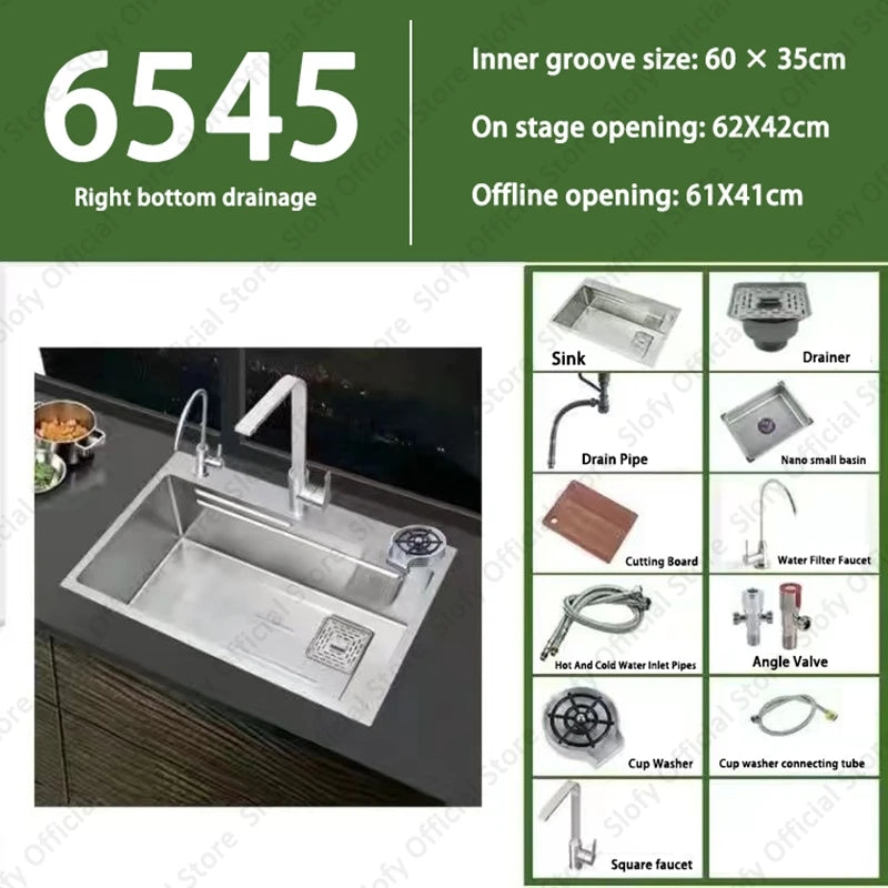 304 Stainless Steel Multifunctional Kitchen Sink Large Capacity Single Bowl Vegetable Workstation Wash/Cut/Drain in One Full Set