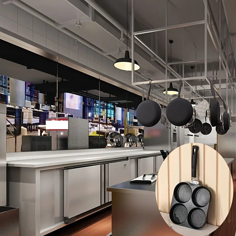 1PC Non-Stick Frying Pan 4 Cup Cast Iron Egg Pan Divided Baking Pan With Wooden Handle Omelette Pan For Eggs Steak And Burgers