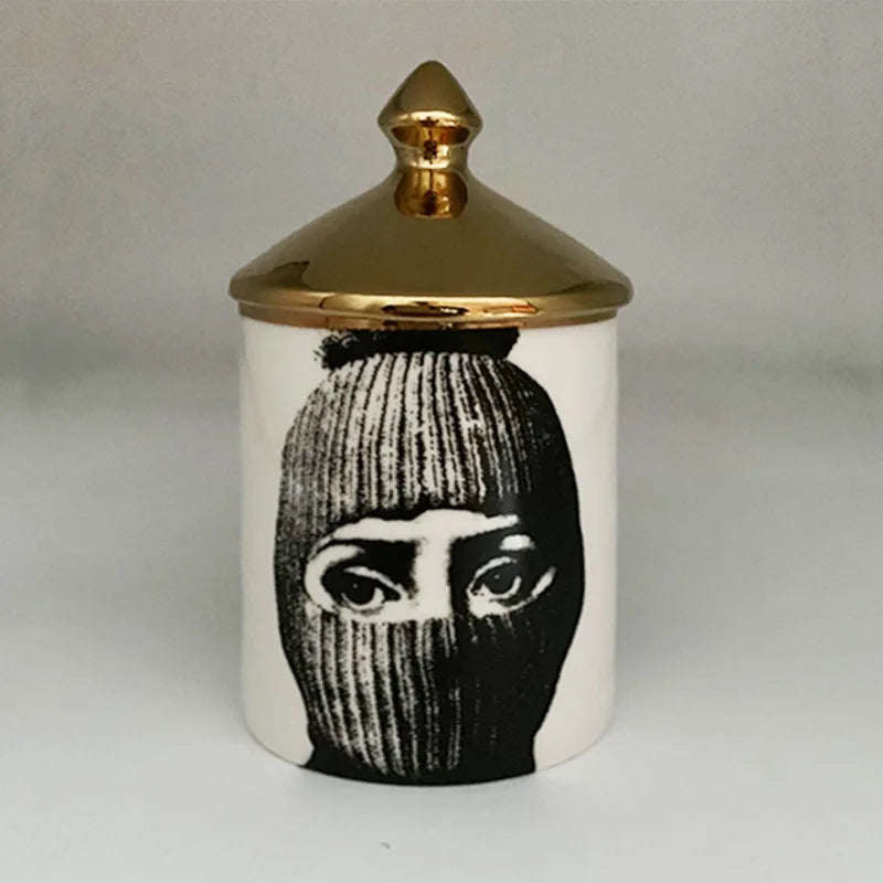 Gold Handmade Ceramic Empty Candle Holder Incense Candles Jar Lady Face Red Lip Cup Living Room Ornaments Home Decoration Box Cr