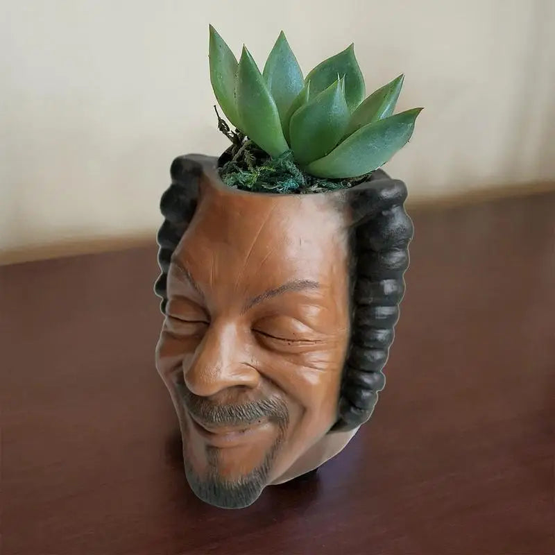 Rapper Snoop Doggs Flower Pot Human Face Vase Man Human Smile Face Planter Pot Pen Pencil Holder Desktop Home Garden Decor