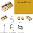 Gold Kitchen Sink Above Counter or Undermount double Bowl Goldn Basket Drainer Soap Dispenser Washing Basin 304 Stainless Steel