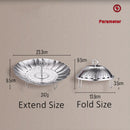 LFGB Certificate 304 Stainless Baozi Steamer Foldable Food Steaming Tray with 4cm Height Rack and 3mm Holes Detachable Handle