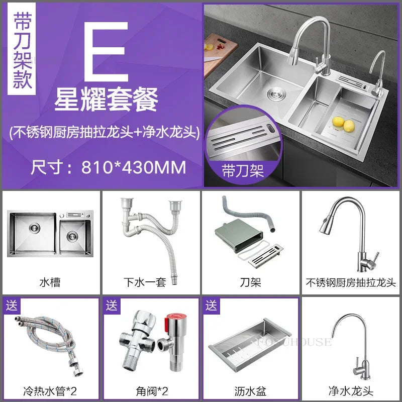 Thickened Kitchen Sinks Modern Stainless Steel Furniture Household Sink 304 Hand Double Trough Sinks Under Kitchen Sink
