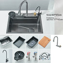 Hownifety Waterfall Sink Kitchen Stainless Steel Topmount Sink Large Single Slot Wash Basin With Multifunction Waterfall Faucet