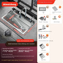 Silver Nano 304 Stainless Steel Digital Display Waterfall Sink Multifunctional Vegetable Washing Pool Integrated faucet