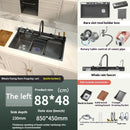 Stainless Steel Waterfall Kitchen Sink With Knife Holder Cup Wash Embossed Extra Large Single Sink Farmhouse Washbasin