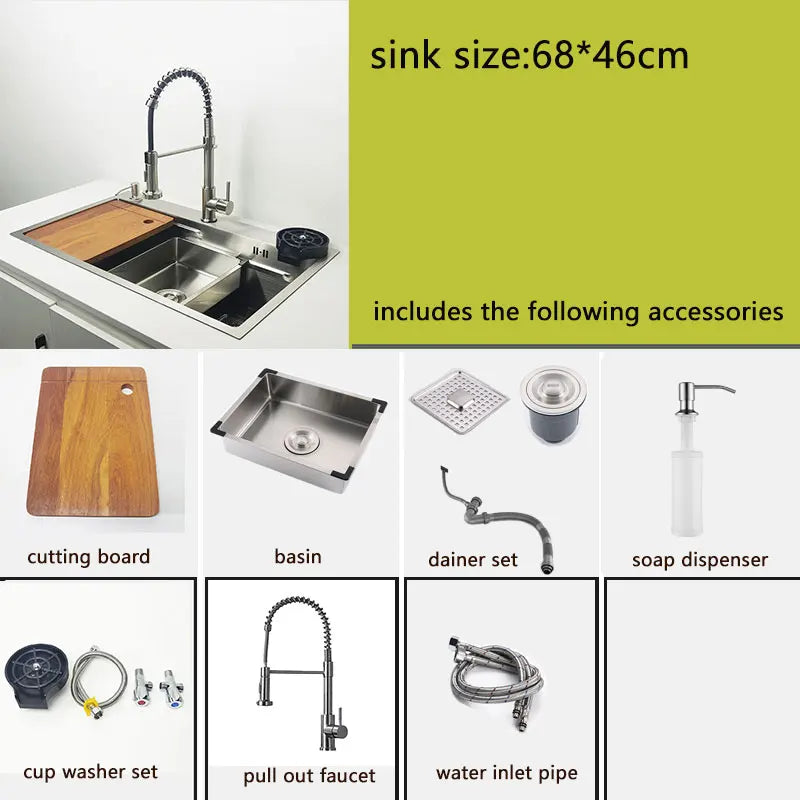 kitchen Sink 304 Stainless Steel sinks Above Counter Washing Basin with chopping board  cup washer multifunctional kitchen sink
