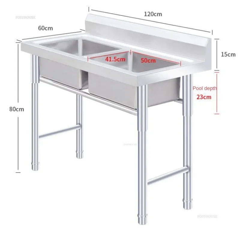 Stainless Steel Kitchen Sinks Washing Sink with Bracket Multifunctional Sinks for Restaurant Commercial Floor Dishwashing Sinks