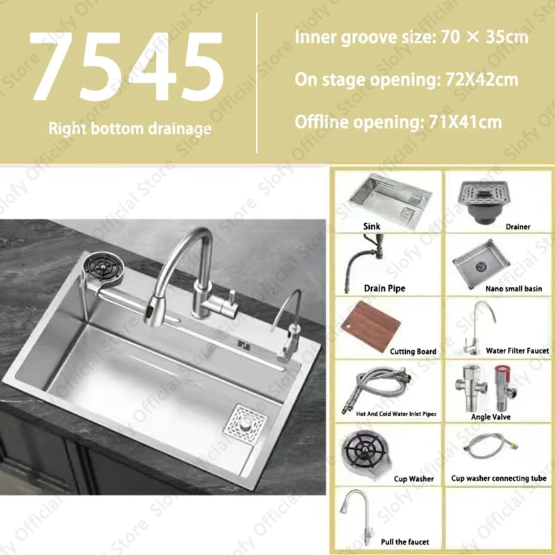 304 Stainless Steel Multifunctional Kitchen Sink Large Capacity Single Bowl Vegetable Workstation Wash/Cut/Drain in One Full Set