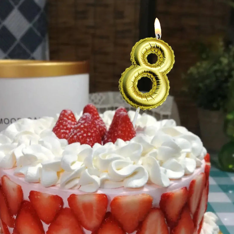 1Pc Festive Party Supplies Birthday Candles Digital Candle Cake Topper Gold Balloon Design Number 0-9 for Baking Dessert