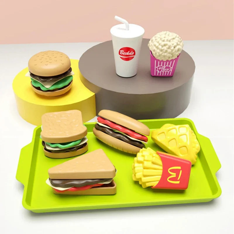 Children Hamburger Pretend Play Cooking Toys Set Mini Simulation Food Kitchen Toys For Girls Sandwich Fries Burger Assembly Game