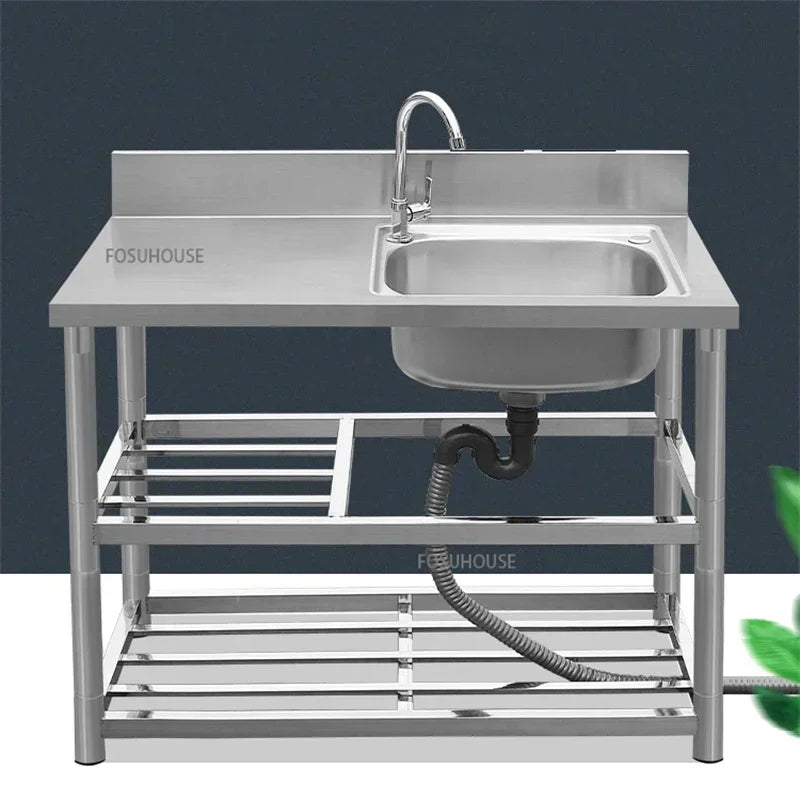 Household Vegetable Washing Basin with Bracket Commercial Stainless Steel Kitchen Sinks Kitchen Workbench Washing Single Sink