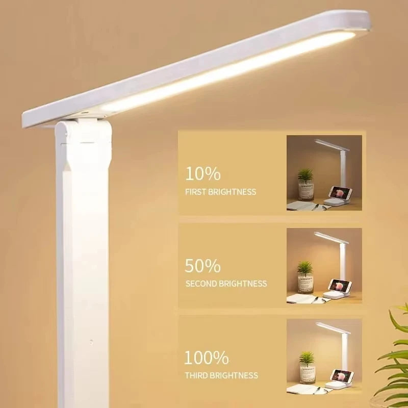 LED Touch Switch White Folding Desk Lamp Bedroom Study Bedside Reading Eye Care Night Lamp USB Plug-in Dimmable White Desk Lamp