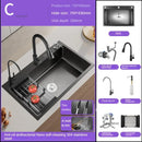 German Nano Sinks for Apartments Black Metal Three-hole Drain Kitchen Sink Light Luxury Household Kitchen Sink for Rental Houses