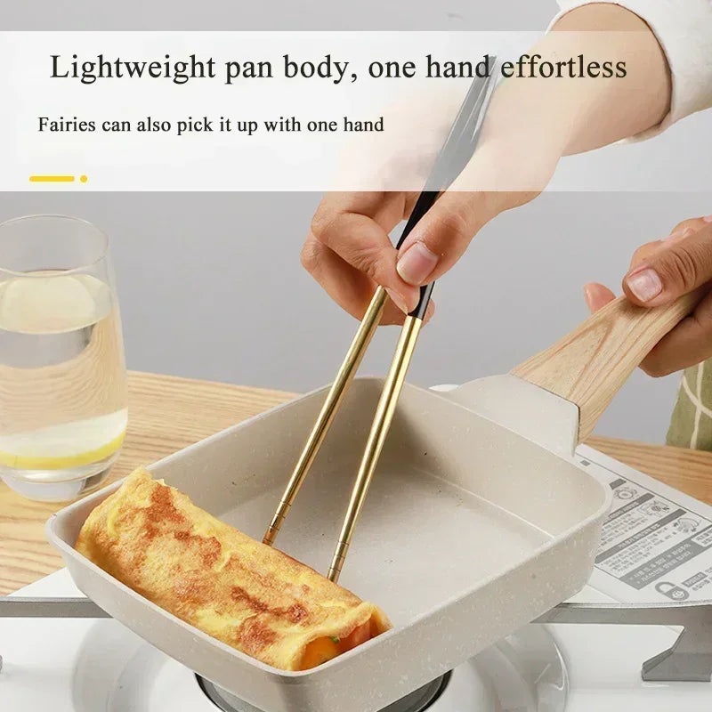 Egg Roll Pan，Tamako cooking pot，Japanese square Omelette with Detachable Anti Scalding Handle for All Stove smokeless pot