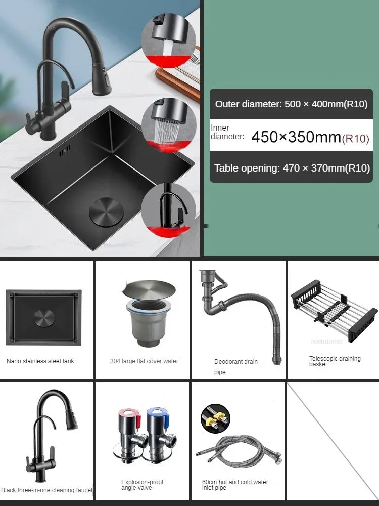 Household Black Sink for Kitchen Italian Metal Dry Handmade Kitchen Sinks Simple Small Light Luxury Kitchen Sinks for Bar