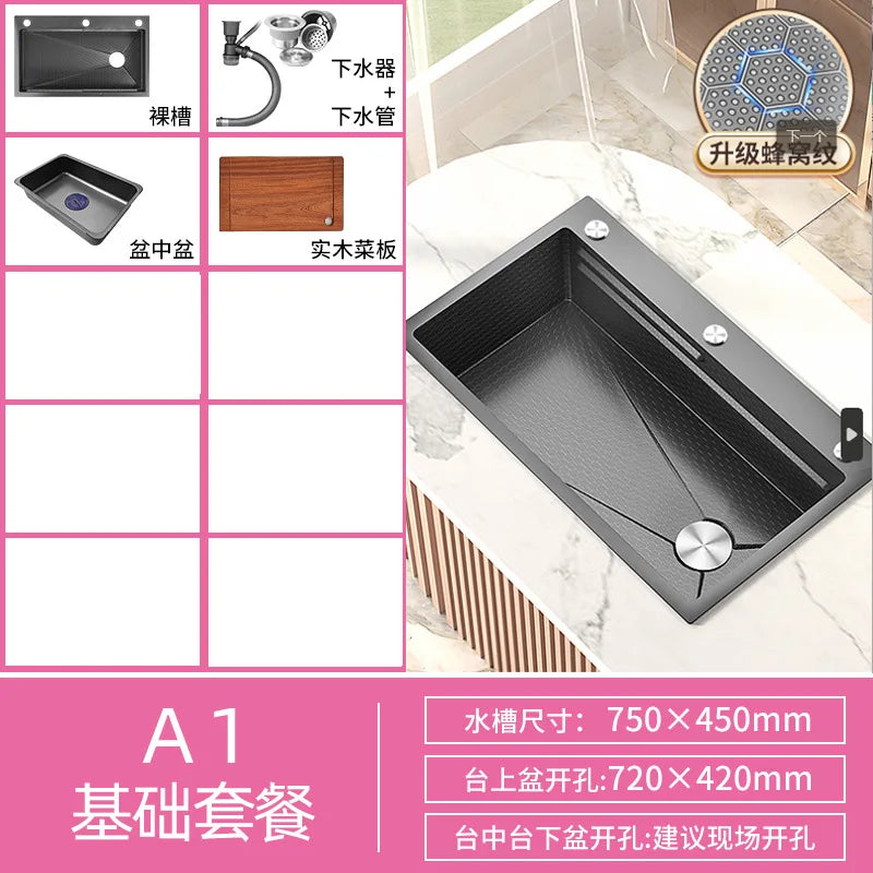 Honeycomb Embossed 304 Stainless Steel Sink, Kitchen Sink 304 Large Single Sink, Thickened Vegetable Basin, Dishwasher