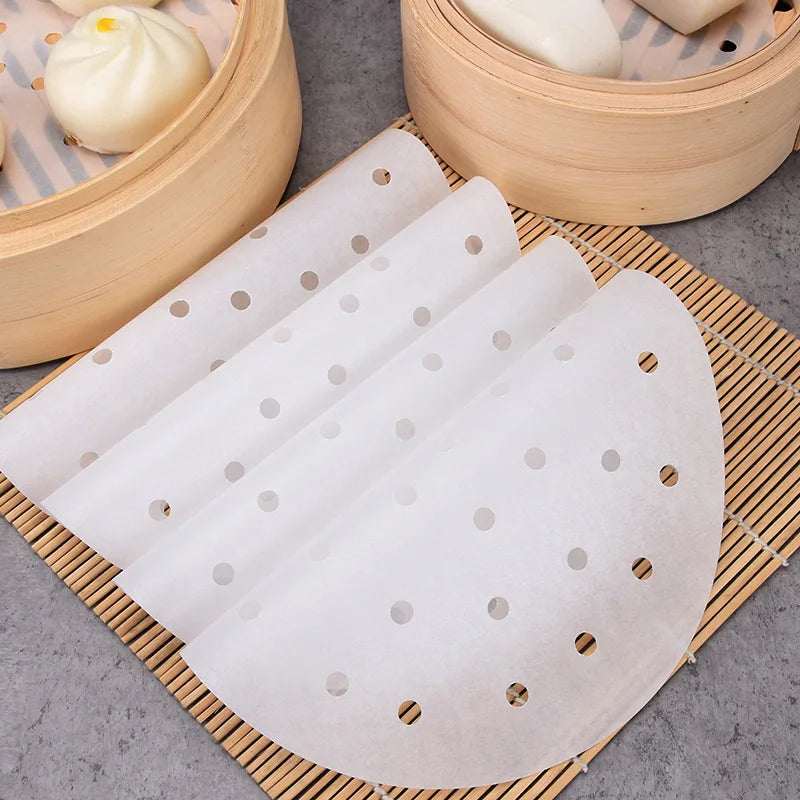 50/100pcs Bamboo Steamer Papers Disposable Non-Stick Steamer Mat Oil Paper Air Fryer Oven Kitchen Pan Pad Airfryer Bakpapier