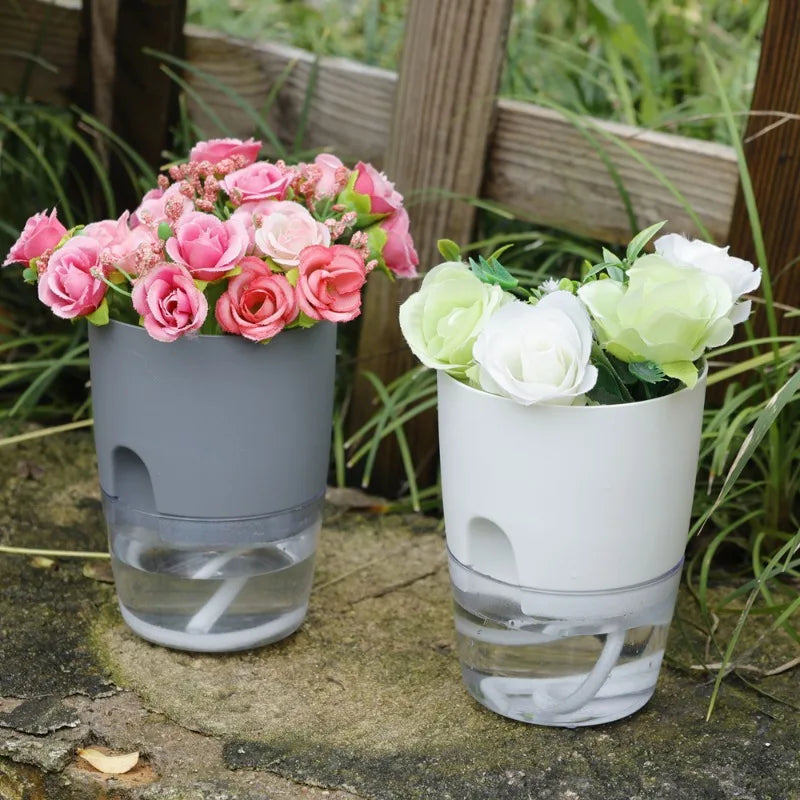 1/2pcs Self Watering Flower Pots Automatic Water-Absorbing Flowerpot Transparent Double Layer Plastic Planter Home Office Decor