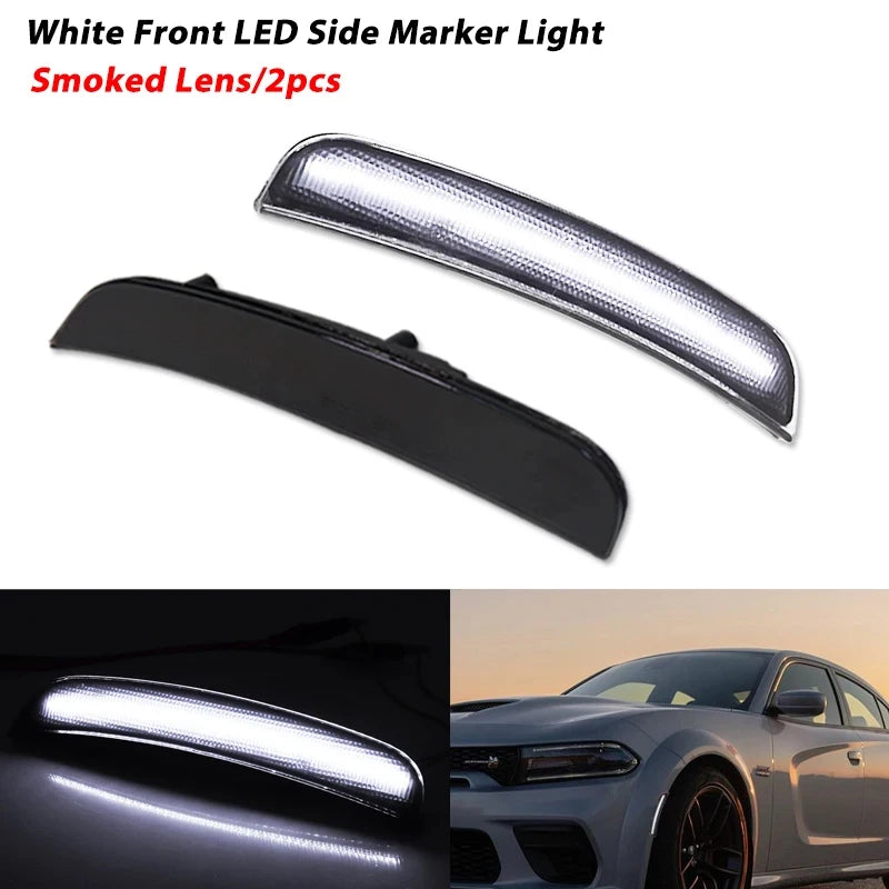 2pcs For 2015-2021 Dodge Charger Front Rear Bumper LED Side Marker Light Turn SignalLights/Driving Lights 12V