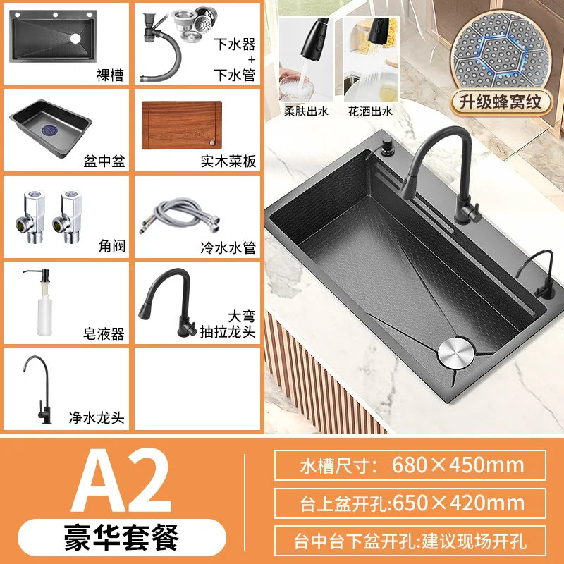 Honeycomb Embossed 304 Stainless Steel Sink, Kitchen Sink 304 Large Single Sink, Thickened Vegetable Basin, Dishwasher