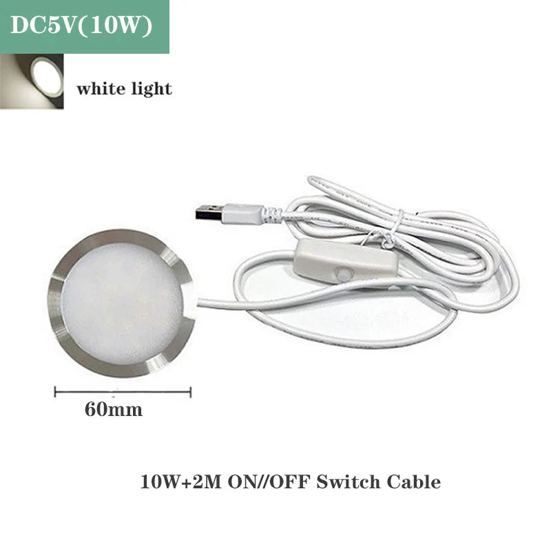 Ultrathin 8mm USB DC5V 3W 10W Dimmable Spotlight Surface Mounted Mini LED Circular Simple Ceiling Light Exhibition Cabinet Lamp